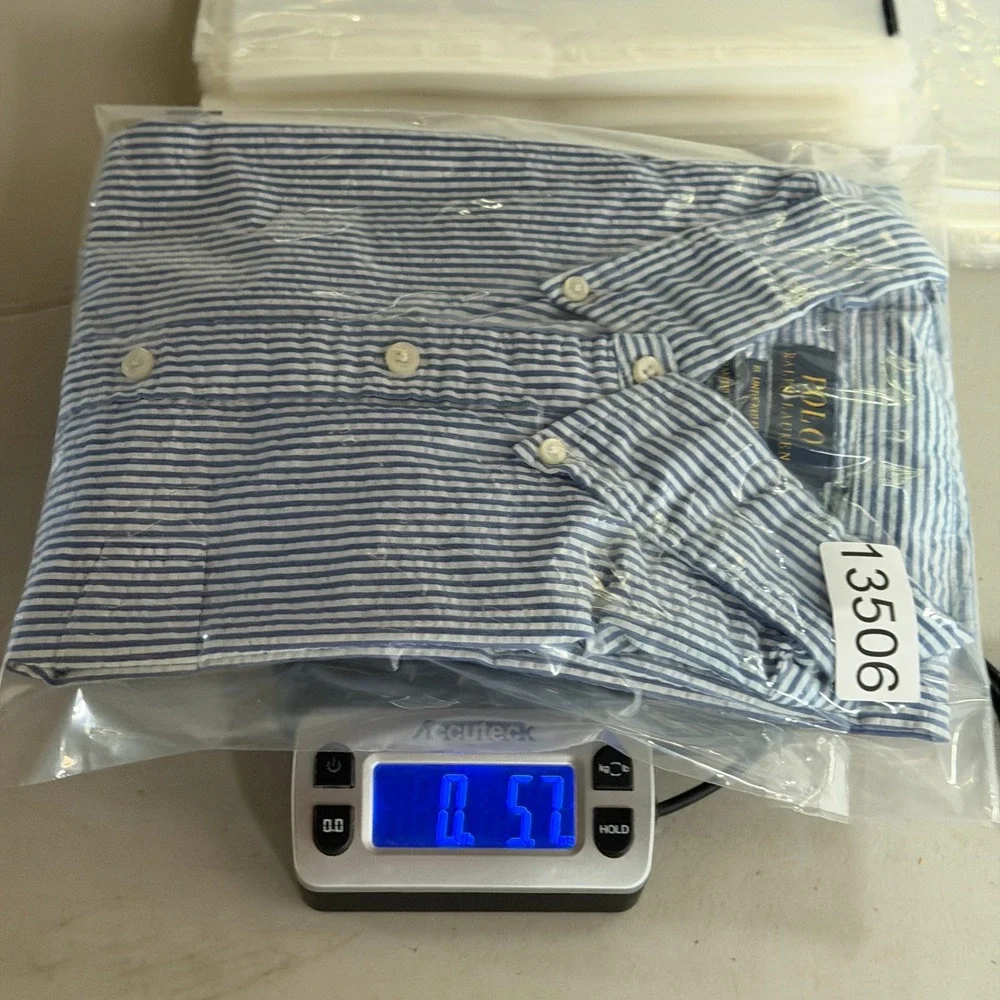 Polo Ralph Lauren Men Blue White Seersucker Short Sleeve Button Down Shirt Large